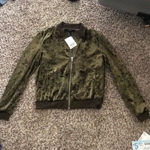 Forever 21 Olive Green Velvet Bomber Jacket